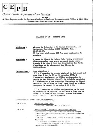 Bulletin n°12, octobre 1992