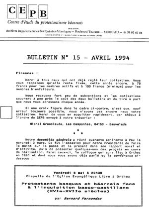 Bulletin n°15, avril 1994