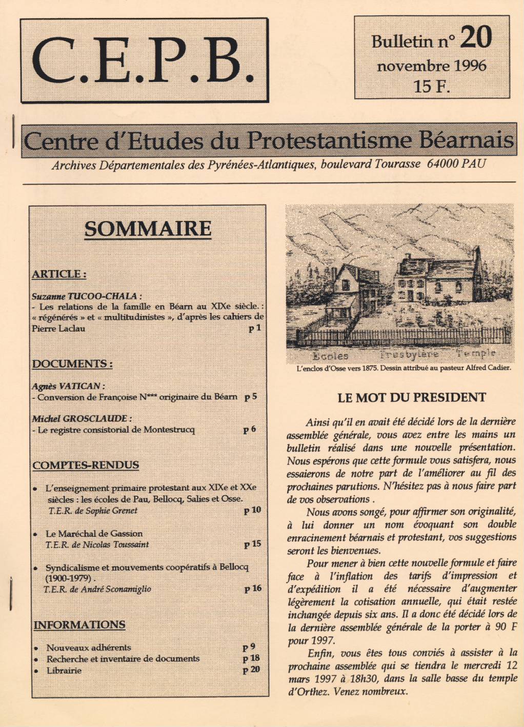 Bulletin n°20, octobre 1996